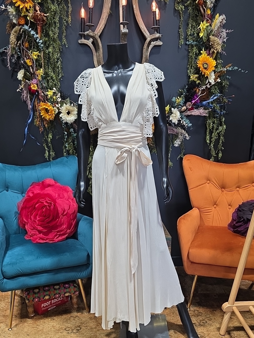 Jen's Pirate Booty Cream Lace-Trim Maxi Dress
